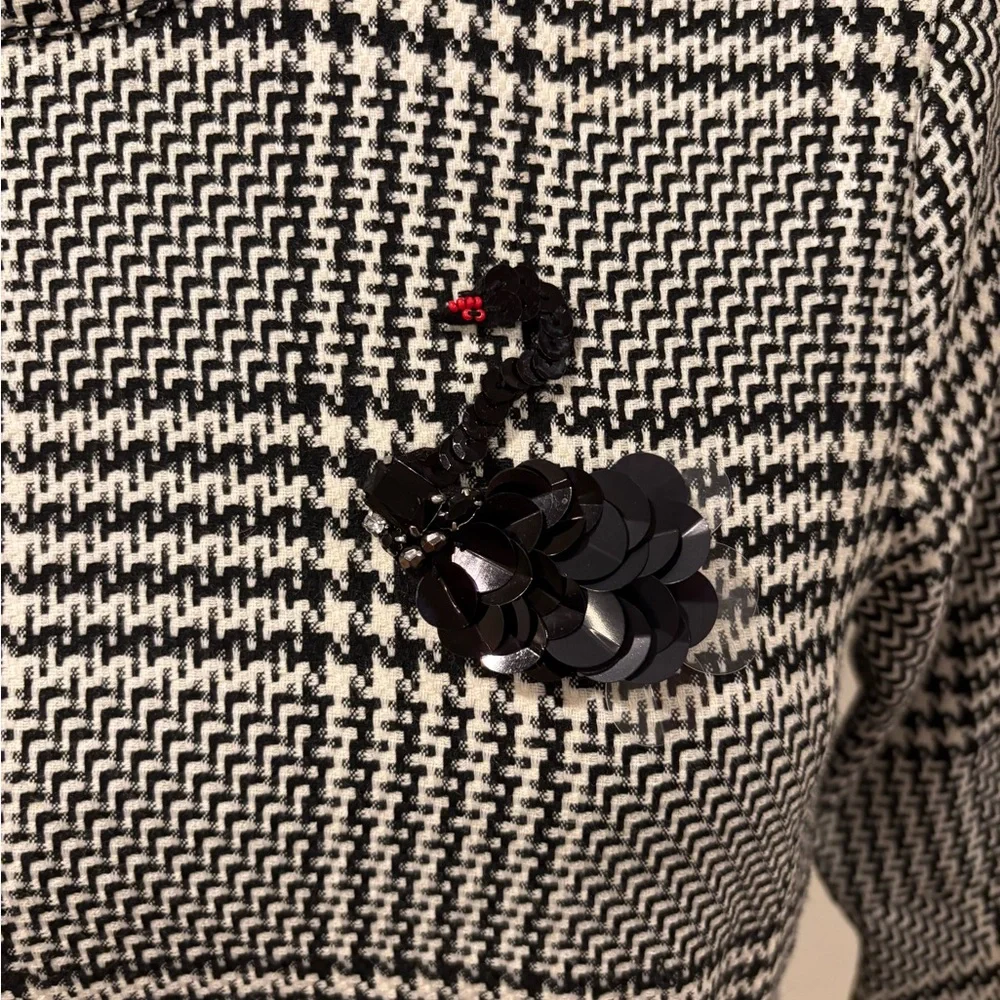 H&M Houndstooth Black and White Dress with Swan Sequin Appliqué, size 12